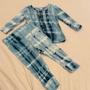 Lou Lou & Co Cozy Kids Blue Tie-Dye Pajama Set 6-12 month